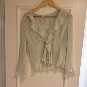 Elegant light sage Ruffle Blouse